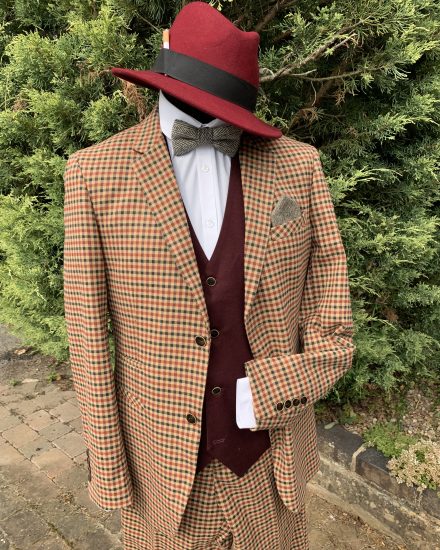 Buff & Burgundy checked spiv suit