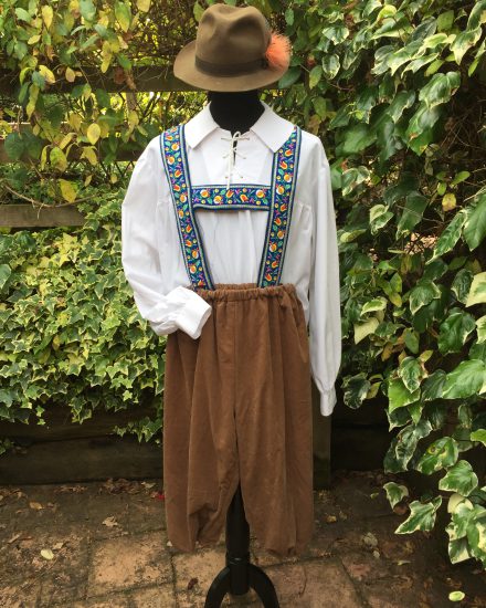 mens Brown & Blue Bavarian Costume To Hire. Austrian & Oktoberfest
