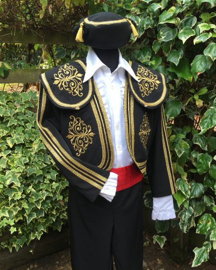 Masquerade Mens Black & Gold Matador Costume For Hire. Spanish Costume Hire