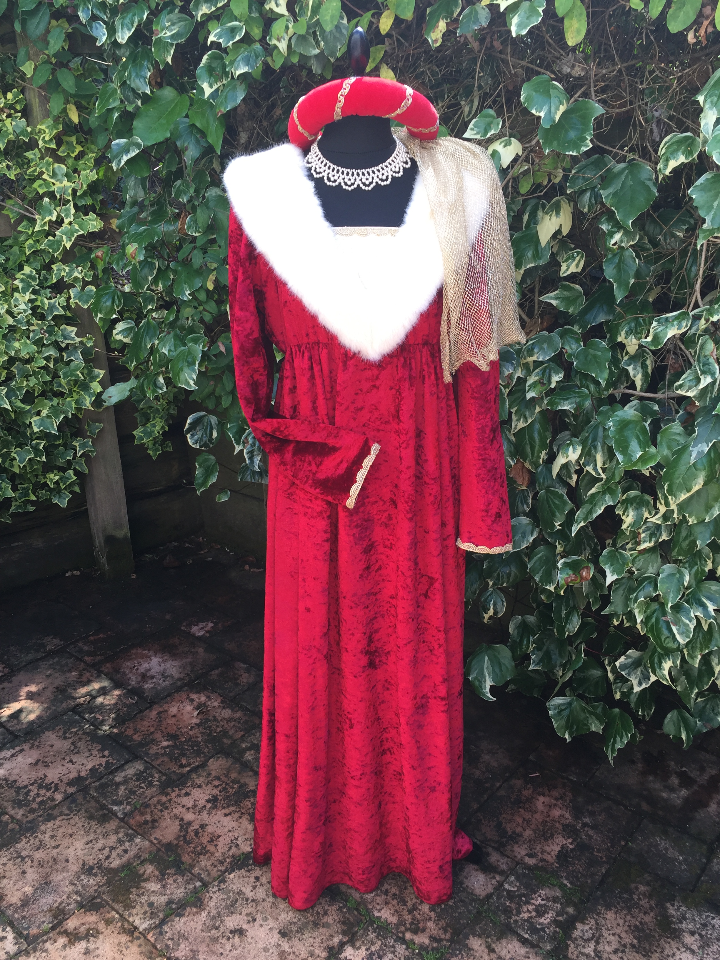 Ladies Red & Cream Medieval Costume For Hire. Medieval Banquet