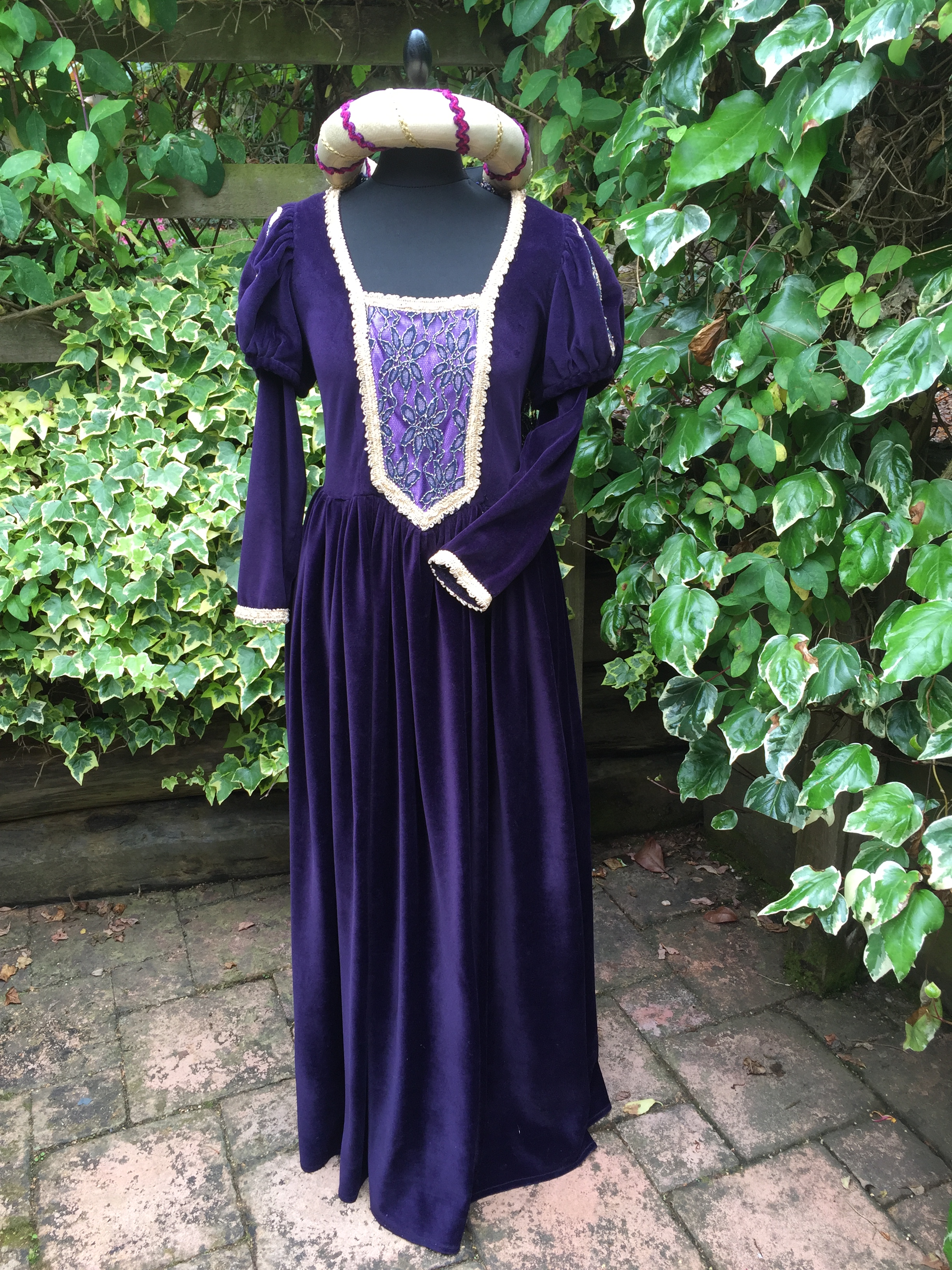 Ladies Purple Velour Tudor Costume For Hire. Elizabethan Costume Hire