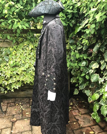 Masquerade Mens Long Black Pirate Coat For Hire. Pirate Fancy Dress Costumes