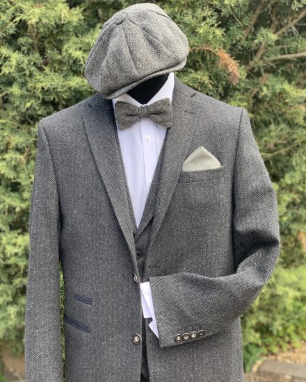 Grey herringbone tweed peaky blinder suit