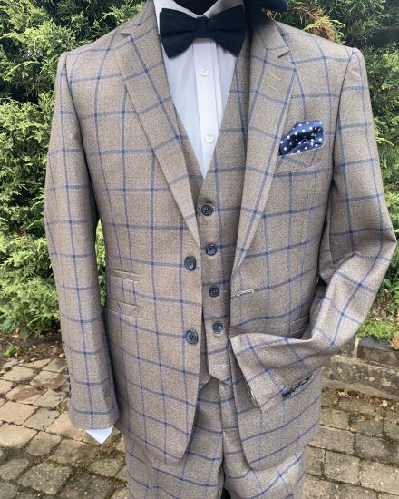 Gents Grey & Blue Checked Spiv Suit For Hire. 1920’s 1930’s 1940’s