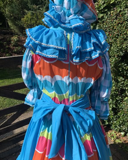 Blue Gingham Pantomime Dame Costume To Hire. Pantomime Costumes